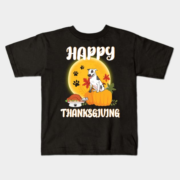 Bull Terrier Seeing Turkey Dish Happy Halloween Thanksgiving Merry Christmas Day Kids T-Shirt by Cowan79